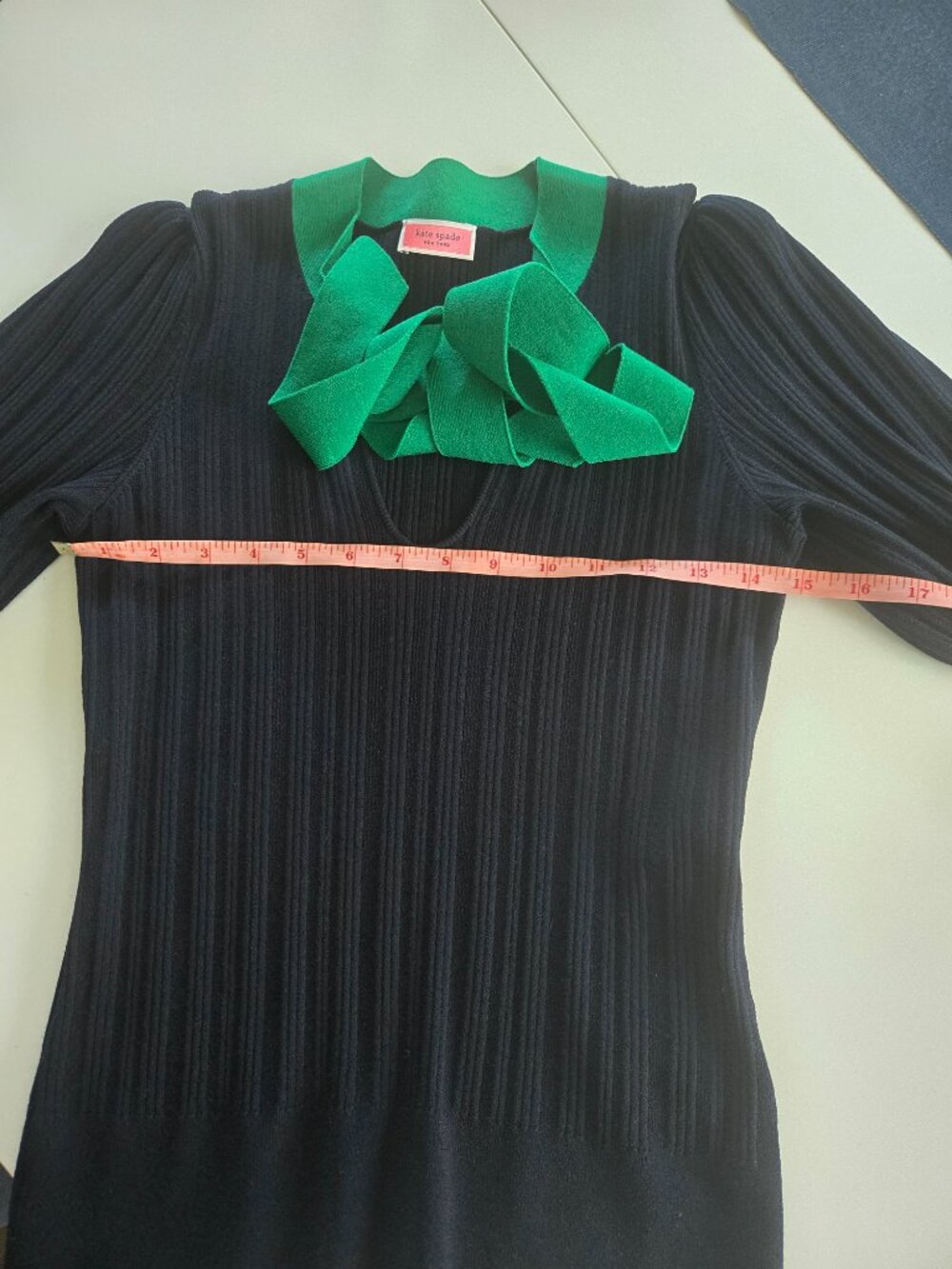 KATE SPADE Size S Navy Color Block Bow Neck Short Sleeve Sweater Knit Top - Picture 4 of 5